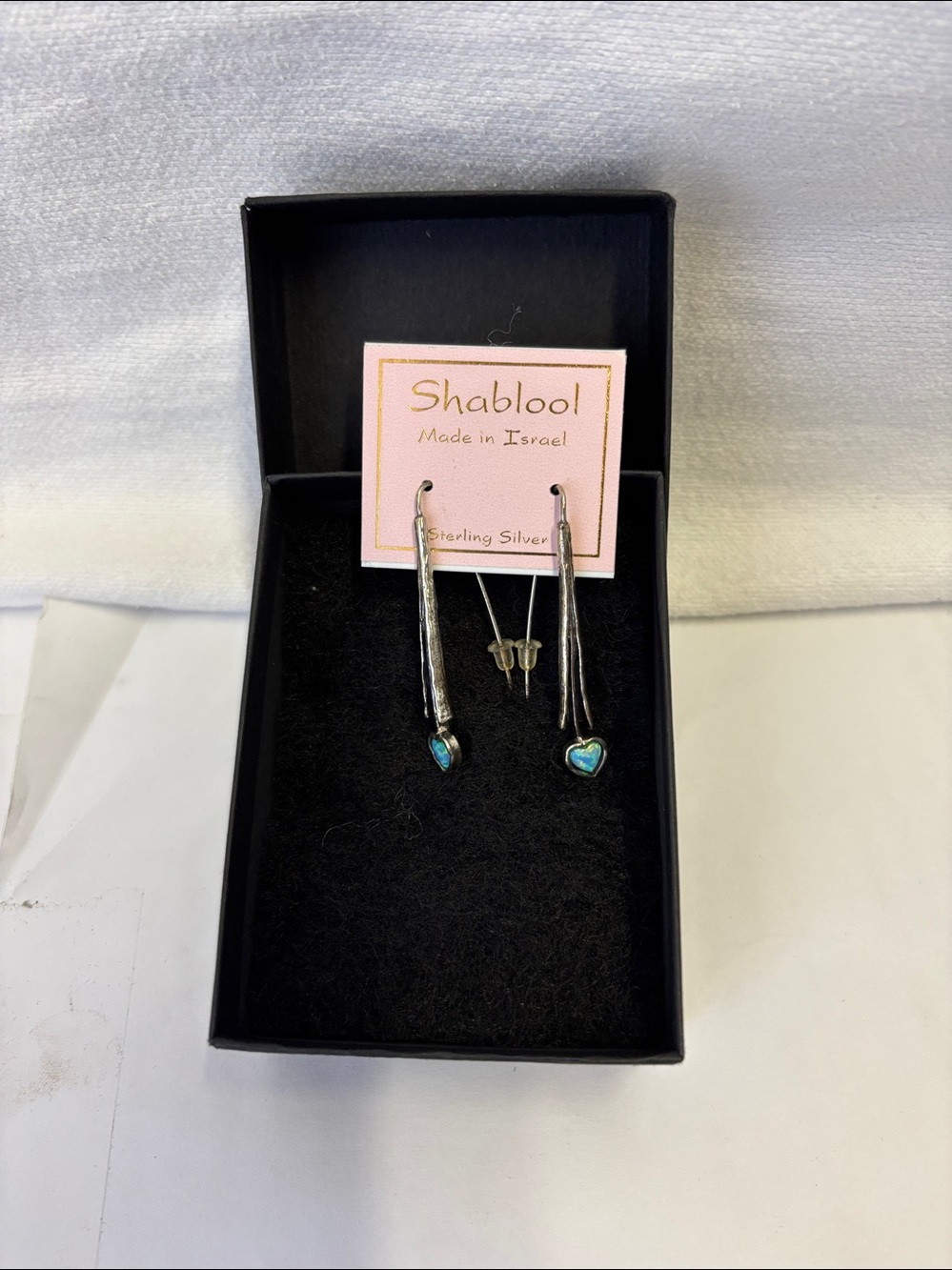 Shablool Drop Earrings Sterling Silver Light Blue Heart Shaped